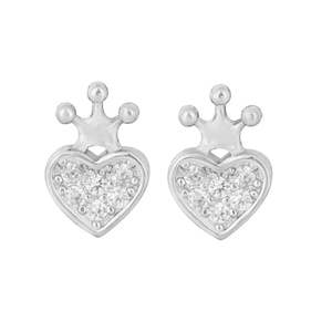 NOVAMART Fine Zarkan Crown Heart Silver <b>Stud</b> <b>Earrings</b> Zircon Pearl Diamond Trendy Religious Cute Style Gold Rhodium Plated for P - Product Image 2