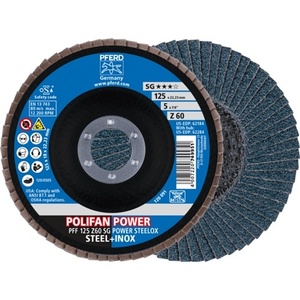 Disque à lamelles plat en zircone corindon PFERD INOX POLIFAN Z SG POWER STEELOX 125 mm Grain 60 Lot de 10 pour le ponçage - Product Image 1
