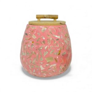 Pot en nacre incrusté de coquillages, fait à la main, style bohème, conteneur de rangement décoratif multifonctionnel pour un usage quotidien pratique - Product Image 2