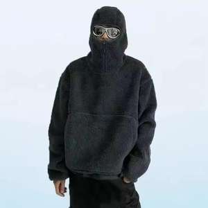 Customized Full <b>Face</b> Zip up Jacket Pullovers Thick Plain Blank Heavy <b>Winter</b> Warm Soft Fleece <b>Masked</b> Ninja Sherpa Hoodies Men - Product Image 1