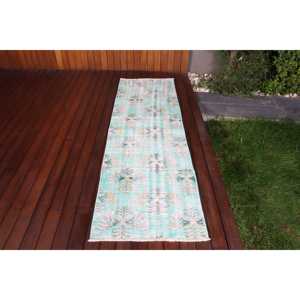 พรมวินเทจลายวิ่ง 2.3x7.6 ฟุต (71x231 ซม.) พรมตุรกีขอบสีน้ำเงิน - Product Image 1