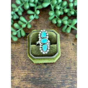 Southwest Handmade Kingman Turquoise Sterling <b>Silver</b> <b>Adjustable</b> Cluster <b>Ring</b> - Product Image 1