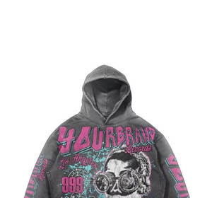 Personalizado de gran tamaño DTF DTG Rhinestone Sudadera con capucha para los hombres Streetwear moda pulóver sudadera fábrica al por mayor - Product Image 4