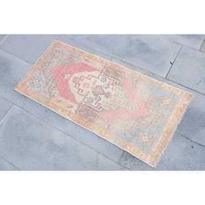 Vintage Turkish Rug 1.6x3.4 ft (49x104 cm), <b>Red</b> Animal Print <b>Wool</b> Rug - Product Image 2