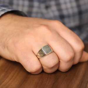 925 Sterling Silver Men's <b>Ring</b> Handmade Geometric Design Flat Square Polished Rhodium Plating 14k Metal Purity Everyday Wear - Product Image 1