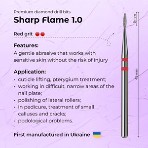 Diamond Sharp Flame 1.0 mm Red Grit Professional Premium High-Quality Large Cuticle <b>Nail</b> Drill Bit - Product Image 3