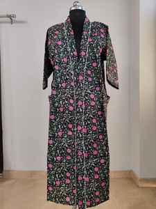 Robe kimono d'été pour femme en coton 100%, col en V, manches courtes, longueur totale, imprimé floral indien, tissu doux, décontracté, tendance - Product Image 3