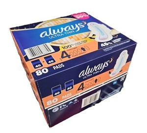 Toallas Nocturnas Always Ultra Finas Sin Perfume con Alas Flexibles Talla 4 Paquete Jumbo 80 Unidades - Product Image 1