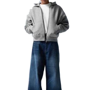 Fabricantes de alta calidad Drop Shoulder Heavy Weight French Terry Oversized 400 500gsm Zip up Men Cropped Boxy Hoodies - Product Image 5