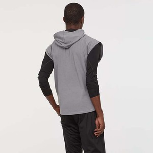 Vêtements pour hommes de couleur gris chiné grande taille débardeurs pour hommes 100% coton polyester respirant sans manches à capuche fermeture éclair - Product Image 3