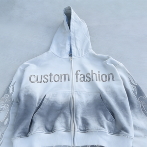 Women's Washed <b>Cropped</b> <b>Zip</b> <b>up</b> Hoodies Custom Personalized Applique Lettering Raw Hem Hoodies for Streetwear Y2K Fashion - Product Image 4