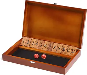 Shut The Box Würfelspiel mit 12 Zahlen und Deckel Klassisches Brettspiel aus Holz mit-4 Würfeln-Geschenk paket-Shut-The-Box-Spielregeln