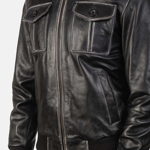 Chaqueta de caza de cuero genuino de alta calidad OEM para hombre, prendas de vestir exteriores de moda de calle con cuello levantado de lona personalizadas - Product Image 2