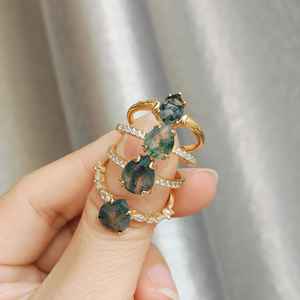 แหวนเวอร์เมิลเงินสเตอร์ลิงทำด้วยมือ925ดีไซน์คลาสสิกไม่เหมือนใครพร้อมฝังฝังขอบพลอยมอสโมราธรรมชาติ - Product Image 6