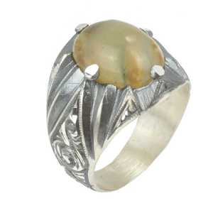 925 <b>Sterling</b> <b>Silver</b> Men's <b>Adjustable</b> Opening <b>Ring</b> with Green Compressed Amber Stone and Handcrafted Pen Design Gift - Product Image 1