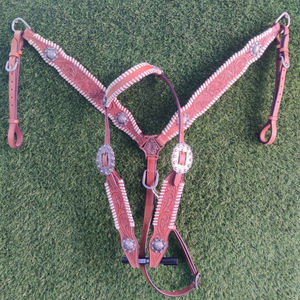 Headstall y Breastplate con diseño de impresión a mano Diseño personalizado Leather Horse Western Tack Set Headstall & Breastplate - Product Image 4