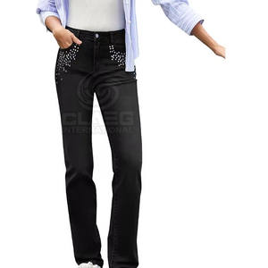 Pantalones vaqueros de mezclilla para mujer de fabricación profesional para uso en exteriores Precio barato Nuevo y elegante con logotipo de diamantes de imitación en la cintura Ropa informal - Product Image 6