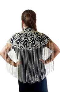 Tenue élégante burlesque, perles à paillettes pour soirées club festives-belle cape droite attache le cou broderie - Product Image 3