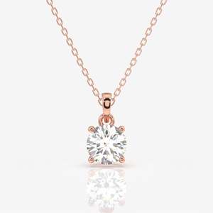 Pendentif en or 18 carats avec diamant solitaire de laboratoire taille ronde à quatre griffes – Élégants pendentifs et breloques en diamant - Product Image 5