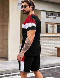 Men's Casual <b>Athletic</b> Sports Summer Sweatsuit Set Breathable Short Sleeve Colorblock T Shirt & Shorts 2 Piece Outfits - Product Image 3