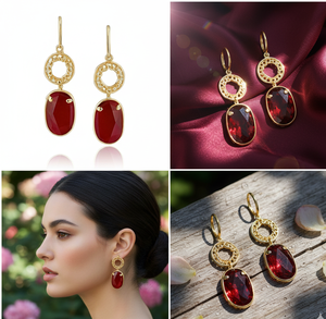 Pendientes colgantes de piedras preciosas de ónix rojo de Plata de Ley 925 chapados en oro de 18 quilates para mujeres y niñas - Product Image 4