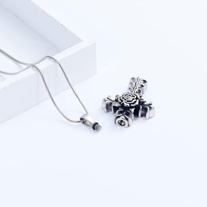 Collar con colgante de urna de cremación con forma de rosa de acero inoxidable moderno, Cruz conmemorativa de tamaño personalizado para cenizas, joyería personalizada - Product Image 6