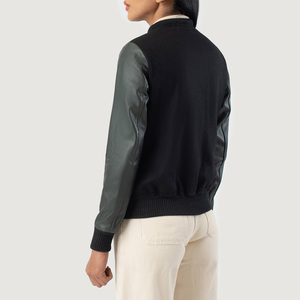 Chaqueta híbrida verde y negra Savant personalizada de la mejor calidad, chaqueta con mangas de cuero Letterman, chaqueta vaquera informal de Invierno para mujer - Product Image 2