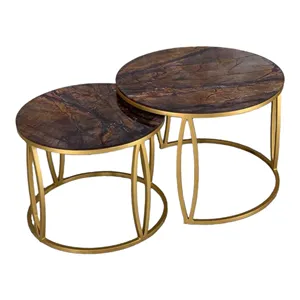 Customisable Modern Coffee Table Set with Metal Frame and Marble Top Nesting Tables for Living Room Furnishings From India
