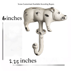 Distressed Pig Animal White Cast Iron Wall Coat <b>Hook</b> and Keychain Hanger - Product Image 3