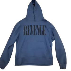 Sweat à capuche bleu surdimensionné avec strass vengeance lettre imprimer Streetwear unisexe coton lourd pull Hip Hop mode Style sweats à capuche - Product Image 1