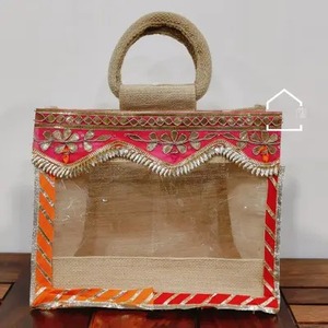 Sacs décoratifs en jute, cadeau de mariage indien, cadeau Haldi Mehendi, faveur de retour, festival, faveurs de pendaison de crémaillère, sac cadeau, sac sari - Product Image 1