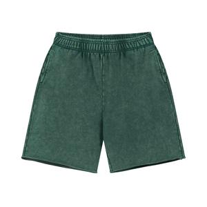 กางเกงขาสั้นผ้าฝ้ายดิบขอบพัฟพิมพ์ลายกรดกางเกงขาสั้นผู้ชายวินเทจย้อมสีซีดจาง - Product Image 4