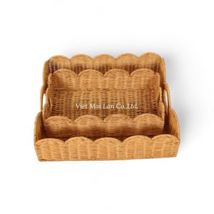 Handcrafted Bohemian Style Rattan <b>Tray</b> with Flexible Design and Natural Look for Home Serving and Interior Styling - Product Image 1