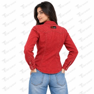 Tiierwear <b>Womens</b> Vintage Woven Denim Shirts <b>Baggy</b> <b>Jean</b> Button Down Tops Custom Streetwear Clothing OEM Private Label Front Logo - Product Image 6