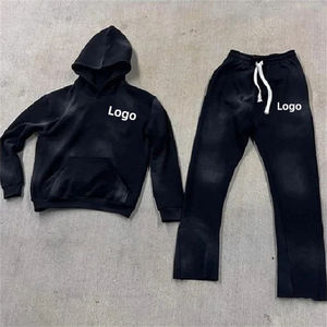 Conjuntos Deportivos de Dos Piezas con Logotipo Personalizado al por Mayor, Pantalones Deportivos Acampanados Vintage con Lavado Ácido, Sudadera con Capucha, Serigrafía, Bordado, DTG - Product Image 1
