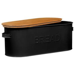 Black Embossed Logo Metal Bread <b>Bin</b> with Mango Wood <b>Lid</b> Most Sought-After Home & Kitchen Food Container Storage Box - Product Image 1