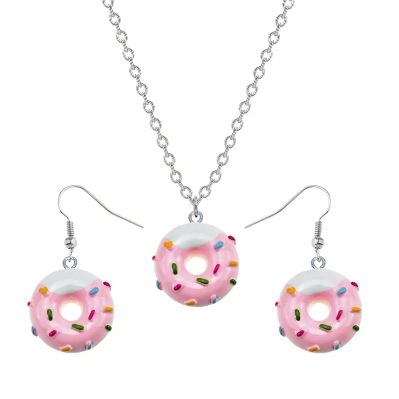 Wholesale cute jewelry resin set earrings donut necklace
