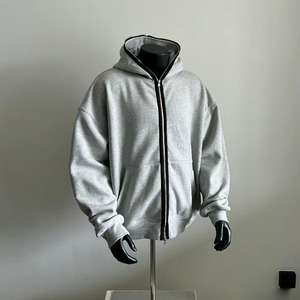 Sudadera con capucha y cremallera completa de lana de algodón de alta calidad de Terry francés pesado del fabricante - Product Image 1