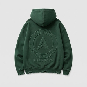 Custom Men's Heavyweight Washed <b>Fleece</b> <b>Hoodie</b> <b>Oversized</b> Distressed Pullover Embossed Logo Streetwear Sweatshirt OEM ODM - Product Image 2