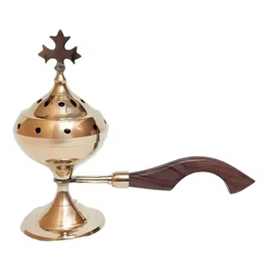 Quemador de Incienso Artesanal de Latón ArtisanVibe con Asa de Madera de Sándalo, Ecológico, para Uso Religioso con Incienso Indio, para Todas las Estaciones - Product Image 1