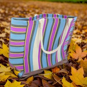 Colorido ecológico reutilizable cremallera plástico tejido a rayas bolsa de compras Handloom bolsas de playa recicladas con estilo de moda - Product Image 2