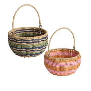 Cesta tejida a mano con rayas, almacenamiento ecológico de paja de papel para regalos y venta al por menor, cesta artesanal de Vietnam para huevos de Pascua - Product Image 4