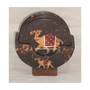 Juego de posavasos de piedra jabonera natural de la mejor calidad y durabilidad, de forma redonda con diseño pintado de camello, para decoración del hogar y hoteles. - Product Image 1