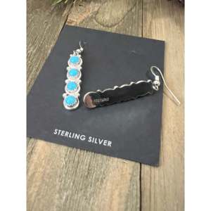 Navajo Handmade Kingman Turquoise & Sterling <b>Silver</b> Drop <b>Earrings</b> for Gift Occasions - Product Image 5