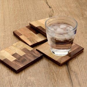 COASTER EN BOIS FAIT À LA MAIN COASTER EN BOIS Ensemble Sous-verre rond de forme carrée pour salle à manger Cuisine Décor et Restaurant - Product Image 4