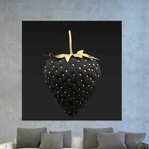 Lienzo Decorativo Elegante con Estampado de Fresas en Negro y Dorado: Decoración Moderna para Cocina, Lienzo Enrollado - Product Image 1