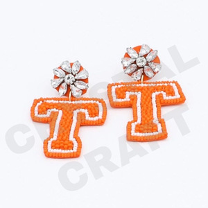 Boucles d'oreilles perlées vintage pour femmes Orange blanc bleu couleur tissu matériel pour mariage patriotique Memorial Day-chaussures de jour de jeu - Product Image 4