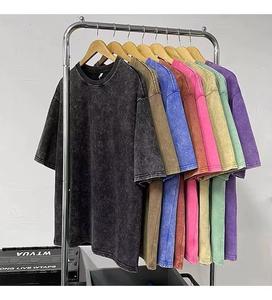 Personalizado al por mayor de gran tamaño lavado ácido pesado 100% algodón hombres camisetas Vintage piedra lavado ácido camiseta - Product Image 6