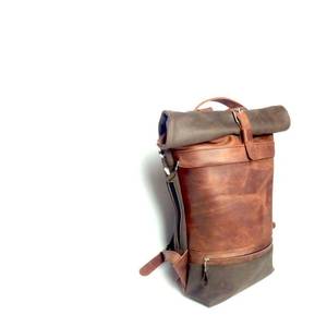 Vintage <b>Large</b> Capacity Rolling Top <b>Rucksack</b> Durable Genuine Leather Backpack with Anti-Theft Feature LRTB-0059 for Outdoor Use - Product Image 3