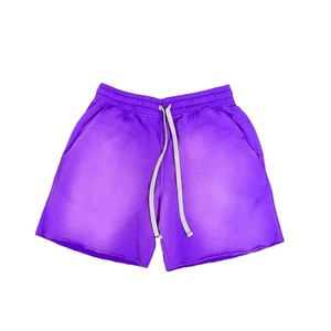 Lo último en pantalones cortos de algodón para hombre personalizados Vintage Sun Dye Fade Sweat Shorts Raw Edge Puff Printing Men's Acid Wash - Product Image 3